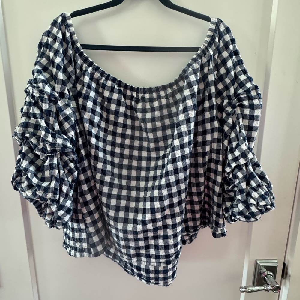 Lane Bryant Navy and White gingham Blouse